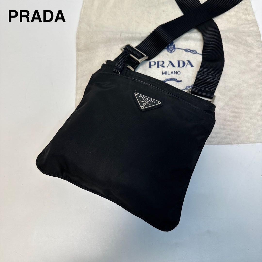 RARE Prada Triangle Logo Black Nylon Shoulder Bag Crossbody Sacoche