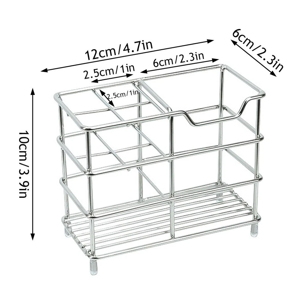 4 Slot Stainless Steel Toothbrush Holder Wall Mount Bathroom Organizer Modern - Image 3 of 4