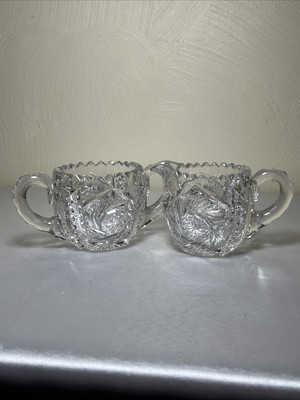 Vintage ABP Brilliant Cut Crystal Glass Sugar Bowl and Creamer 3.25 Excellent