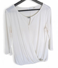 New York & Company Women s White V-Neck 3/4 S...