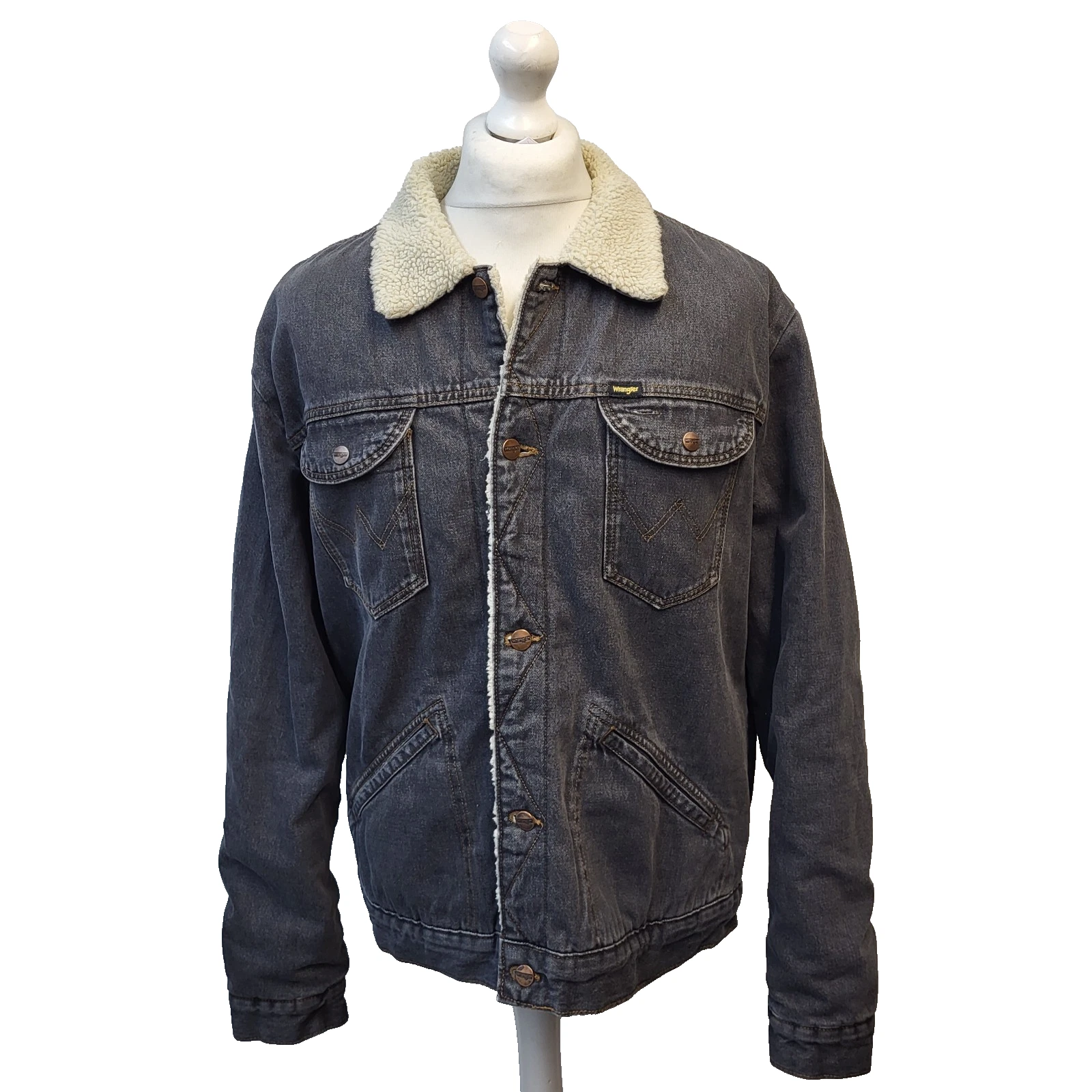 Wrangler Denim Jacket Grey Fleece Lined Button Uk Men's Size XXL N253