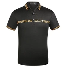 Men's Polo Italian Versace Style Luxury Black FAST SHIPPING Size XS S M L XL