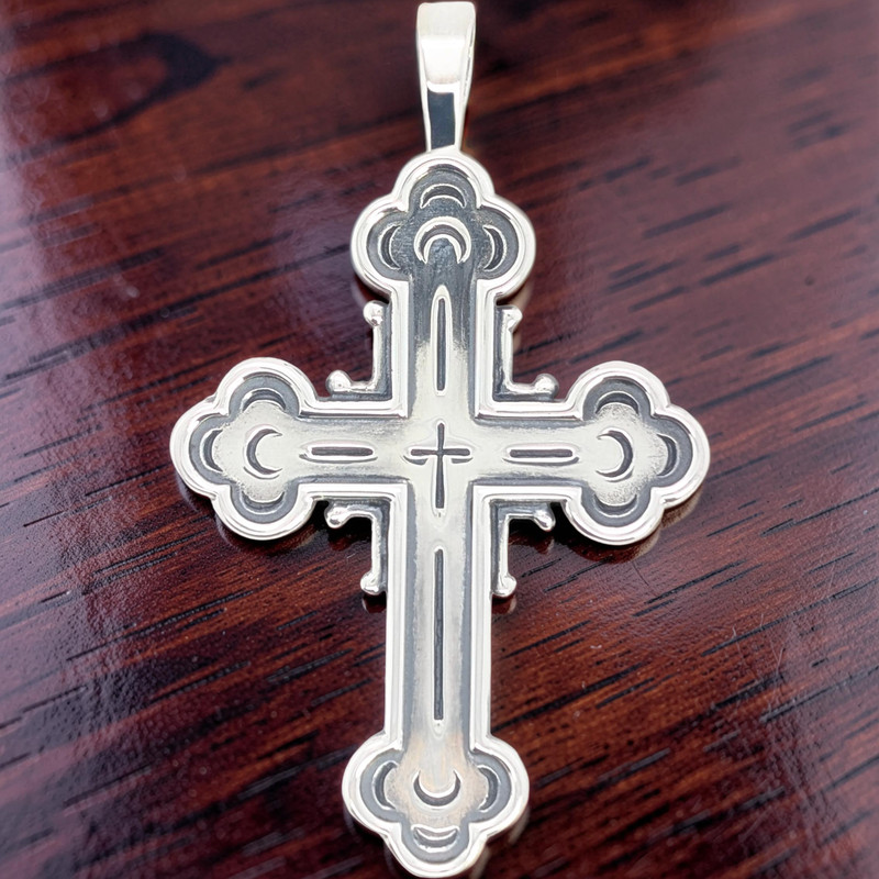 RARE JAMES AVERY STERLING SILVER ORTHODOX CROSS PENDANT NAME ON BACK #7824