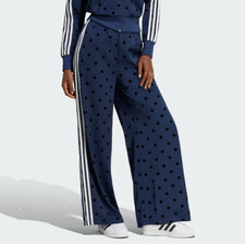 Adidas SATIN POLKA DOTS WIDE LEG Light indigo PANTS 100 Authentic- New