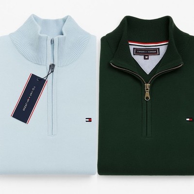 Herren Langarm Tommy Hilfiger Pullover mit Logo-Stickerei und Half Zip