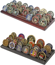 Displaygifts Challenge Coin Display Stand 4 Row Wooden Holder Rack Case Holds 28