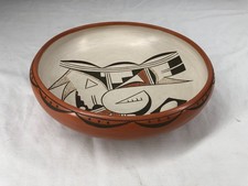WONDERFUL VINTAGE HOPI POTTERY SHALLOW BOWL BY JEANETTE SAHU 2 1/4