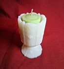 VINTAGE MARKED FENTON PANELED DAISY SATIN CUSTARD GLASS CANDLE/TOOTHPICK HOLDER