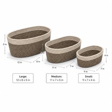 Set of 3 Storage Baskets Organizer Bins Nesting Home Closet Shelf Gray