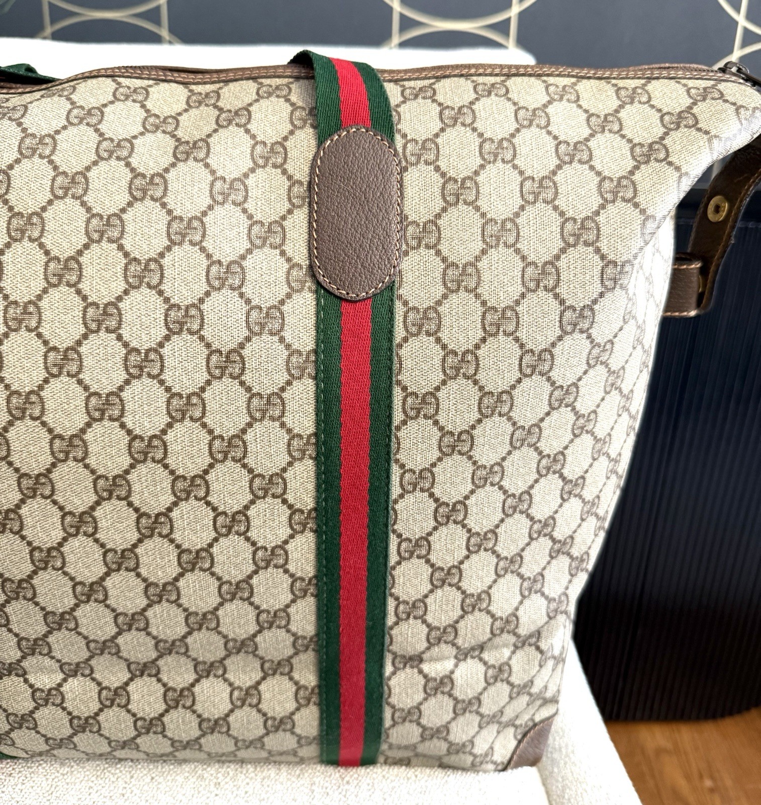 GUCCI Authentic Web Sherry Line Boston Bag Travel Bag XL tote Monogram Brown thumbnail 9