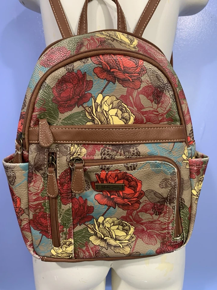 Mochila Floral MultiSac con Asa Superior, Marrón/Multicolor Rosas, Mariposas Foto 2 de 4