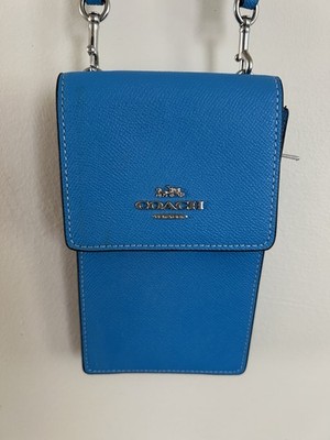 Coach Electric Blue Pebbled Phone Crossbody Bag w/ Detachable Strap Card Slots