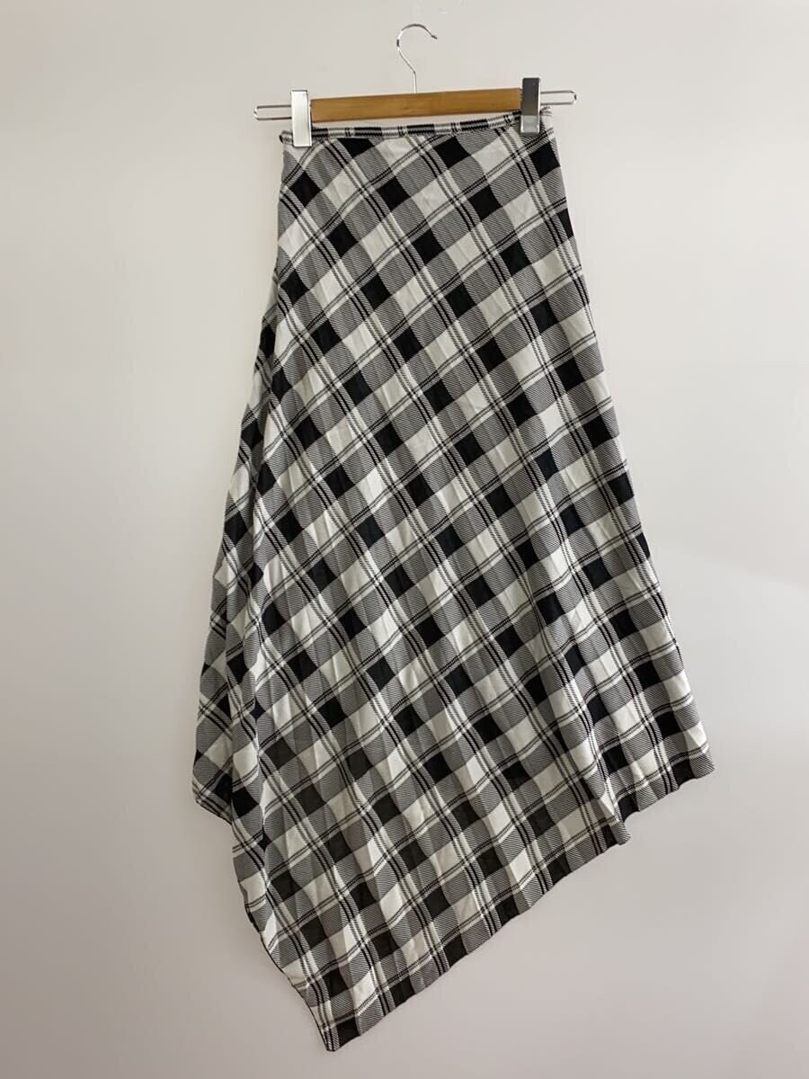 BALENCIAGA Asymmetrical Draped Long Skirt, Size S, Rayon, White, Check, 626193 thumbnail 2