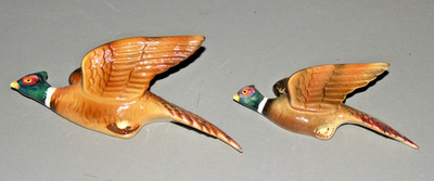 Set of 2 Vintage Japan Ring-neck Pheasant Wall Pocket Vase