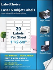 100 Sheets 3000 Pcs 30-up 1" x 2-5/8" Shipping Address FBA Labels for Laser In