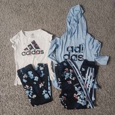 Girl Kids 4pc Blue/Floral Adidas Tracksuit Matching Set Bundle Sz 5