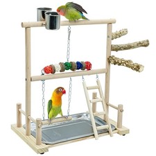 Bird Play Stand Parrot Perch Stand Natural Wood Bird Playground Playstand for...