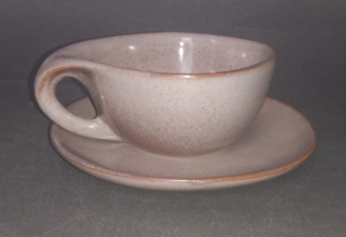 BAUER POTTERY Scarce MARY WRIGHT COUNTRY GARDENS Brown Cup & Saucer