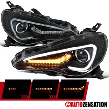 Fit 2013-2016 Scion FR-S Slick Black Halogen Projector Headlights LED Sequential