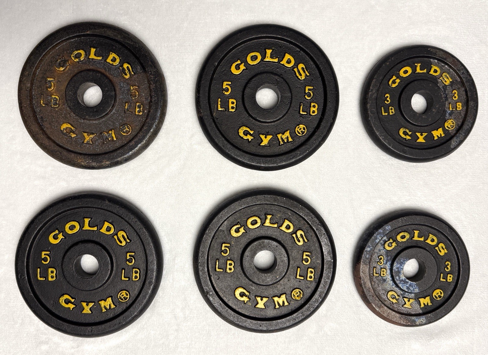 Golds Gym Cast Iron Weight Plates Vintage 5lb & 3lb ea 26 Lb