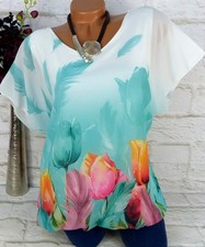 Italy Bluse Top Tunika Lagenlook Shirt Poncho doppellagig Chiffon Bunt 40 42 44