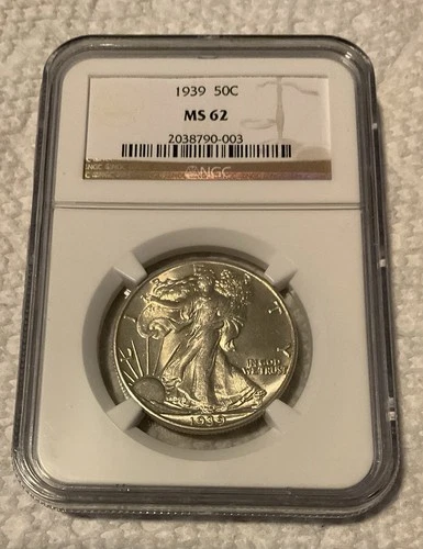 1939 WALKING LIBERTY HALF DOLLAR MS 62 NGC