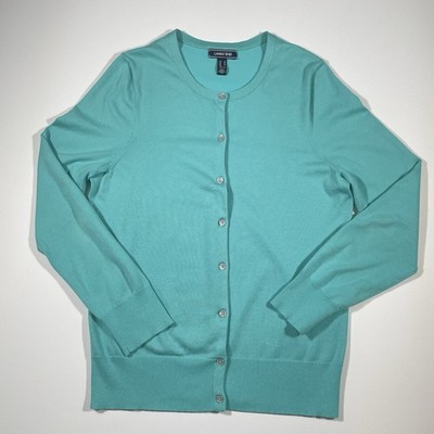 Lands  End Damen Strickjacke M Türkis Dünner Feinstrick Langarm Stretch Cardigan