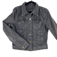 Gap 1969 Womens Corduroy Trucker Jacket SZ M Flint Gray Stretch Brass Buttons