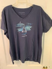 NEW Life Is Good Women's XXL Blue Crusher V-Neck T-Shirt Navy Peaceful State