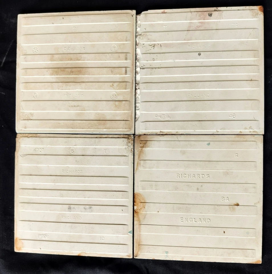 Juego de 4 azulejos de arquitectura azul aguamarina vintage años 40 Richards England sin usar CT39 Foto 4 de 4