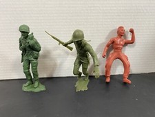 Vintage Lot of 3 Large Plastic Toy Figures 3 Army Man, 1 Indian