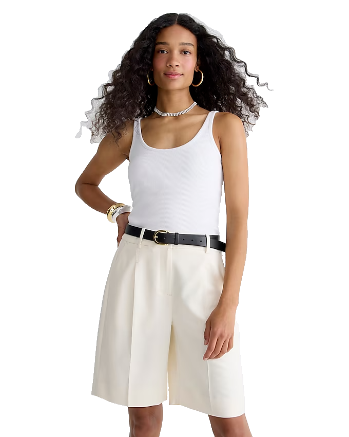 NWT Crew Womens White Vintage Rib Shelf Bra Sleeveless Casual Tank Top  Sz XXS