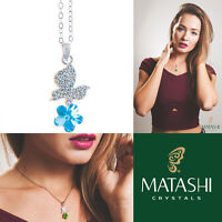 16 Rhodium Plated Necklace W/ Butterfly, Flower & Blue Crystals By Matashi on sale 16 Rhodium Plated Necklace W/ Butterfly, Flower & Blue Crystals By Matashi on sale