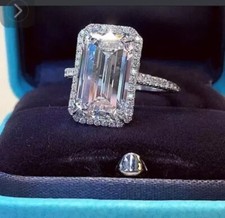 3.9CT Emerald Cut Lab Created Diamond Engagement Wedding Gift Ring In 925 Silver