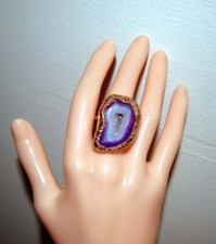 Copper Electroformend Purple Agate Statement Ring Size 4.5