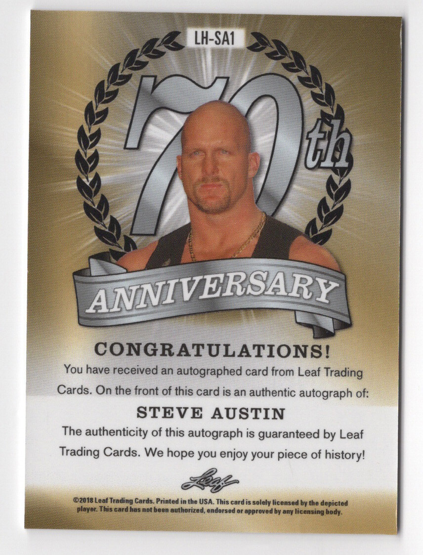 Stone Cold Steve Austin 2018 Leaf 70th Anniversary Autograph Card