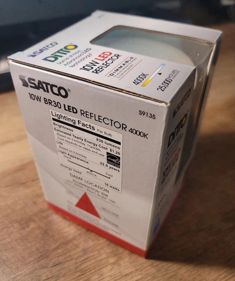 Satco S9135 - LED Lamp, Dimmable, BR30, 10W, 120V 25,000 Hours 830 Lumens White - Image 2 of 4