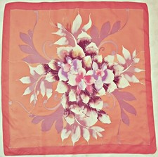 SCARF VINTAGE AUTHENTIC FLORAL ART PINK ORANGE SILK 36" SQUARE