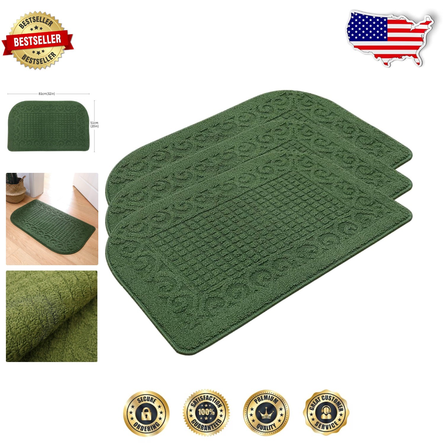 32x20 Inch Anti-Fatigue Kitchen Mats Set of 3 for Comfort and Stain Resistance