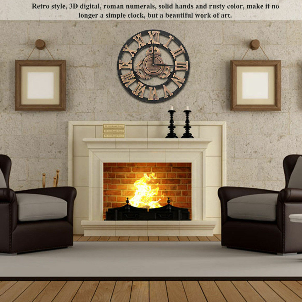 60cm Extra Large Roman Numerals Skeleton Wall Clock Giant Big Open Face ...