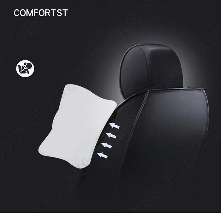 Universal Car Seat Covers Black PU Leather Front & Rear Cushion Protector USA Foto 3 de 4