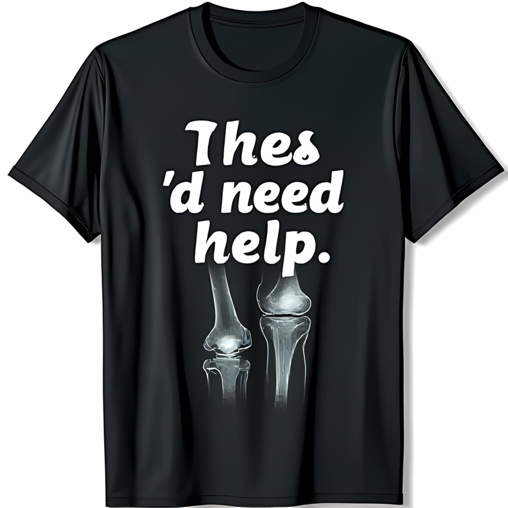 Unique Black T-Shirt with X Ray Knee Joint Graphic & Thes d Need Help Text