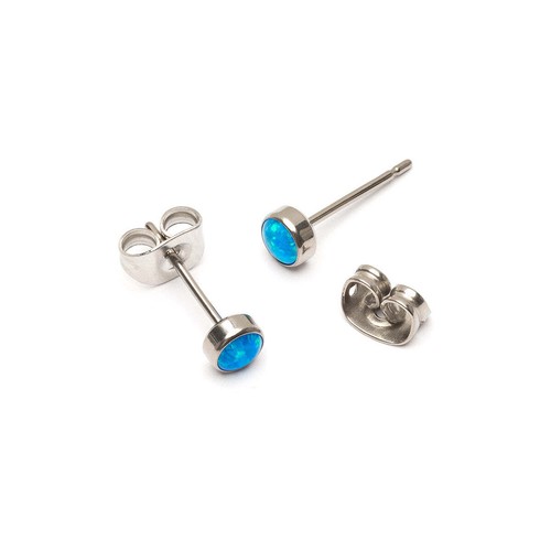 Blue Opal Titanium Stud Earrings - Picture 3 of 4