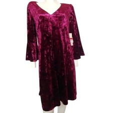 Eliza J V-Neck Cranberry Long Belle Sleeves Soft Velvet Knee Length Dress 12 NW