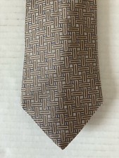 Jones New York Men's Necktie Tie Silk Bronze Blue Geometric Wide Made in USA