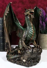 Bronzite Dragon Standing on Rock Statue Collectible Figurine 9 Inch