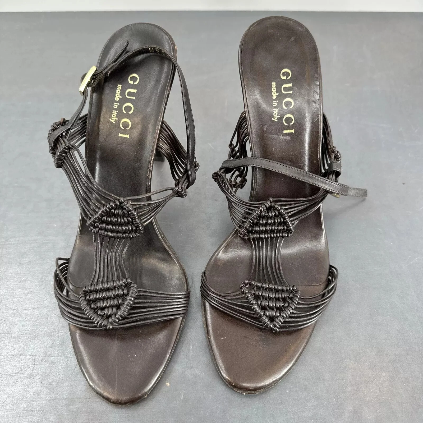 Authentique talons Gucci vintage en cuir et toile   Taille 7 sans boite