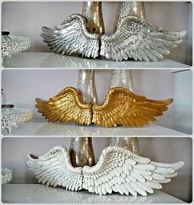 Pair Of Ornate Vintage Shabby Chic Angel Wings Cherub Wall Art Garden Decoration 