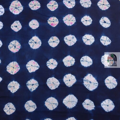1 Yard Indigo Blue Tie Dye Indian Abstract Printed Cotton Fabric Dressmaking