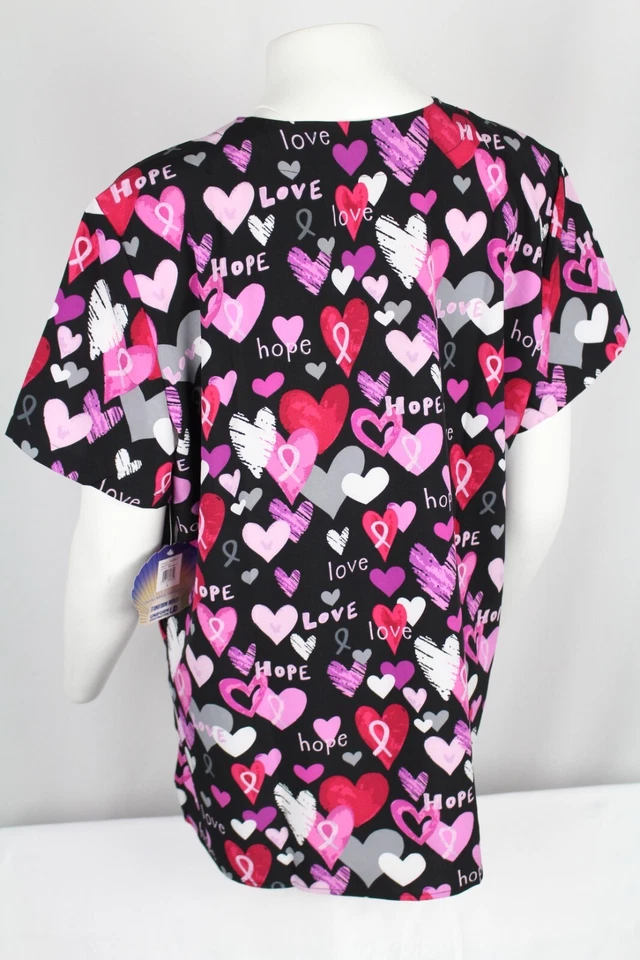 Sanibel Scrubs Women's Hope & Love Scrub Top Black Pink Red - Image 3 of 3